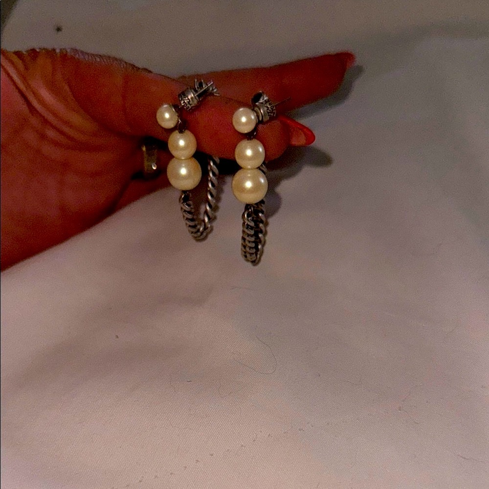 Vintage Kenneth Cole Silver and Pearl Drop Earrings circa 2004